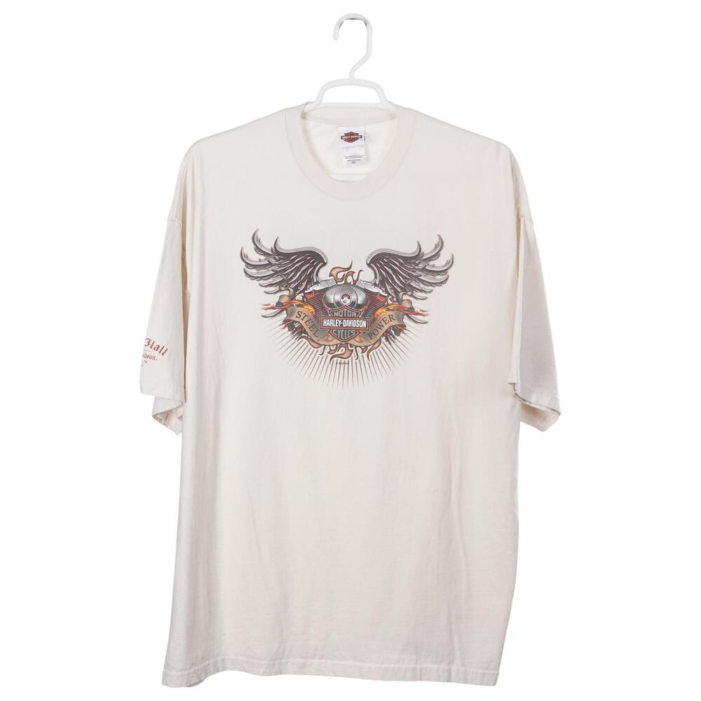 Harley Davidson T-Shirt Men 3XL Steel Power Wings Flames Boston Hanes Beefy-T